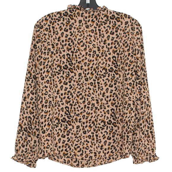 J Crew Womens Top Ruffle Neck Button Top Leopard V Neck Long Sleeve Small EC - Picture 2 of 7